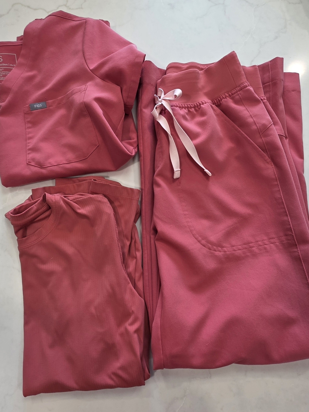 Figs Rose Pink Scrub Top & Pantd With Matching Underscrub Top- XS Petite
